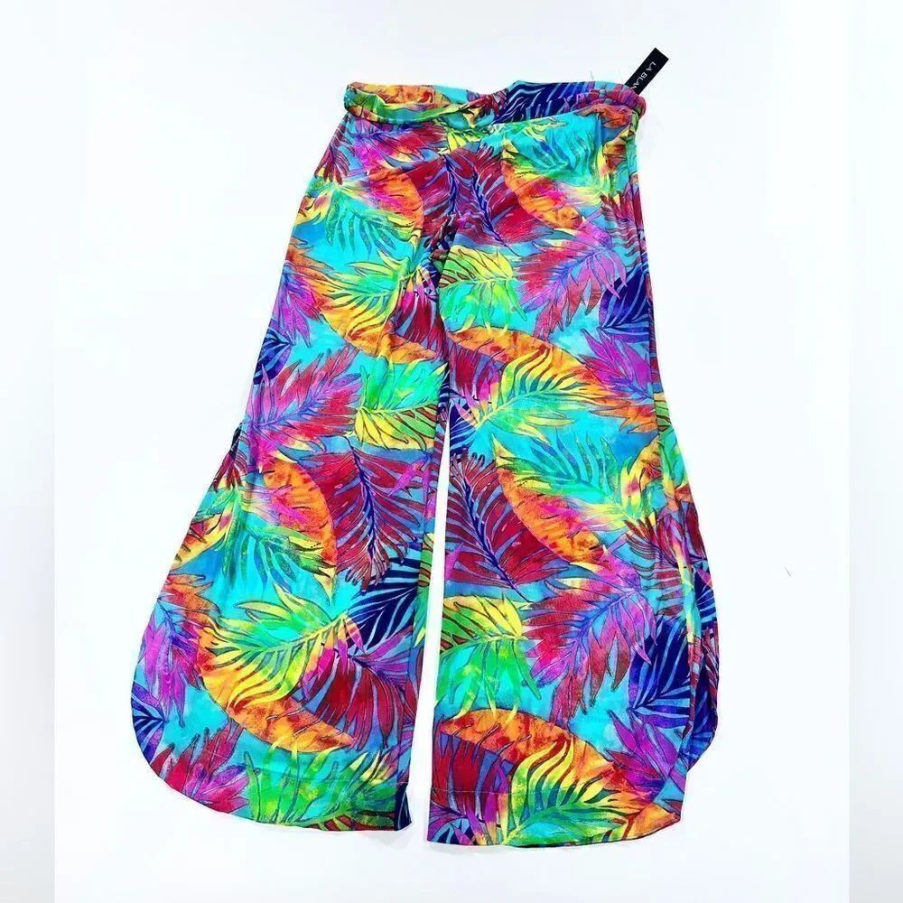 La Blanca floral print sheer swim cover up pants XL